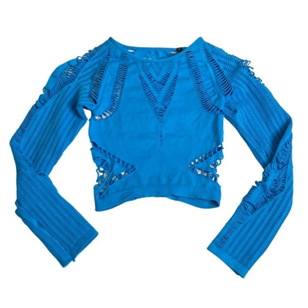 Out From Under Delaney Slashed Top Womens XS/S Blue Cutout Y2K Cyber Rave UO